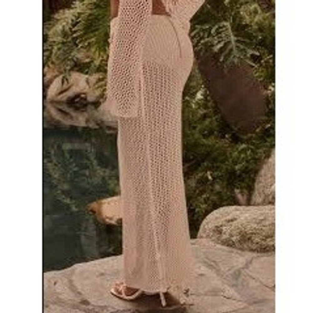 PrettyLittleThing NWT Cream Crochet‎ Knit Maxi Skirt Beach Coverup see through